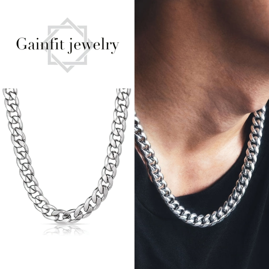 Hot Seller: 925 Sterling Silver Cuban Necklace, 9Mm Cuban Chain, Suitable for Both Men And Women. A Trendy Must-Have, Classic And Versatile, This Stylish, Made-In-China, High-End Necklace Makes a Great Gift