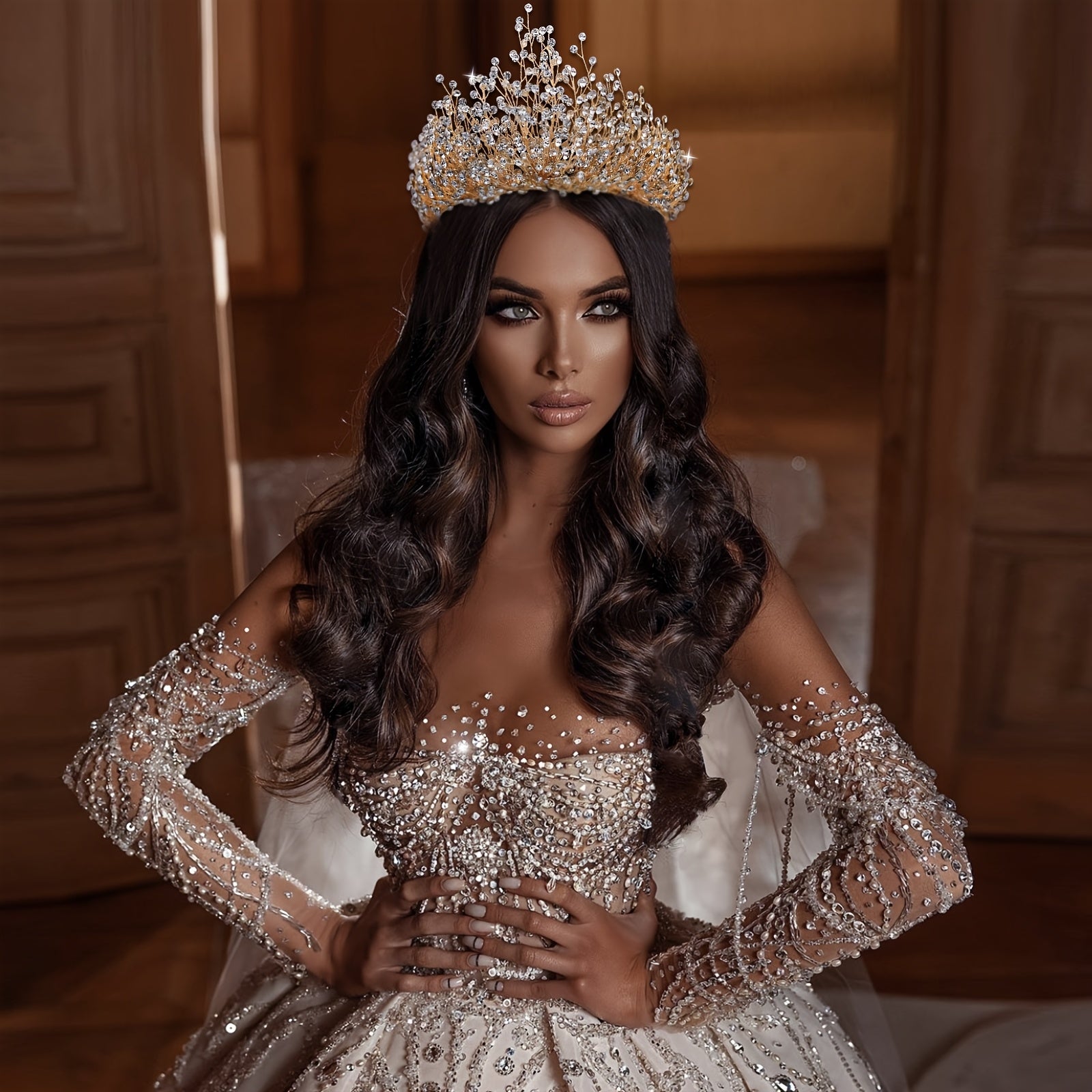 Opulent -Made Rhinestone Wedding Tiara - Enchanting -Inspired Hair Crown for Women, Dazzling Crystal Design Perfect for Weddings And Celebrations, Festive Headgear | Elegant Ornament | Detailed Artistry