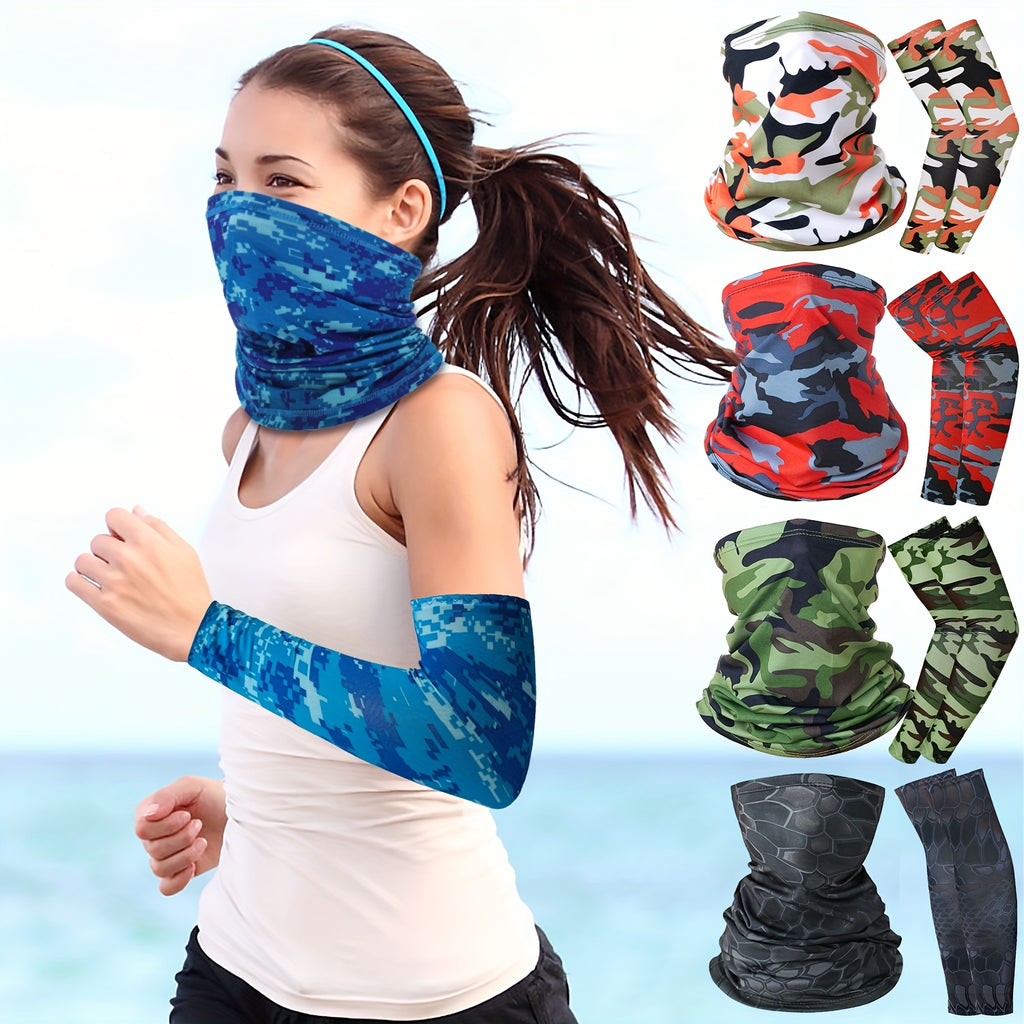 3pcs Sunscreen Riding Face Mask+1Pair Sleeves, Breathable Quick Drying Riding Headscarf, Unisex Multifunctional Sports And Leisure Sleeve