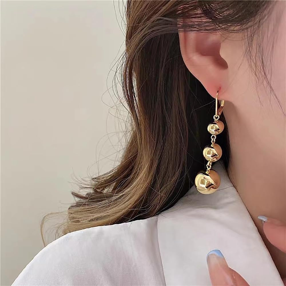 S925 Silver Three Silver Ball Earrings Earrings for Women, Retro French High-end Long Design, New Cool Style