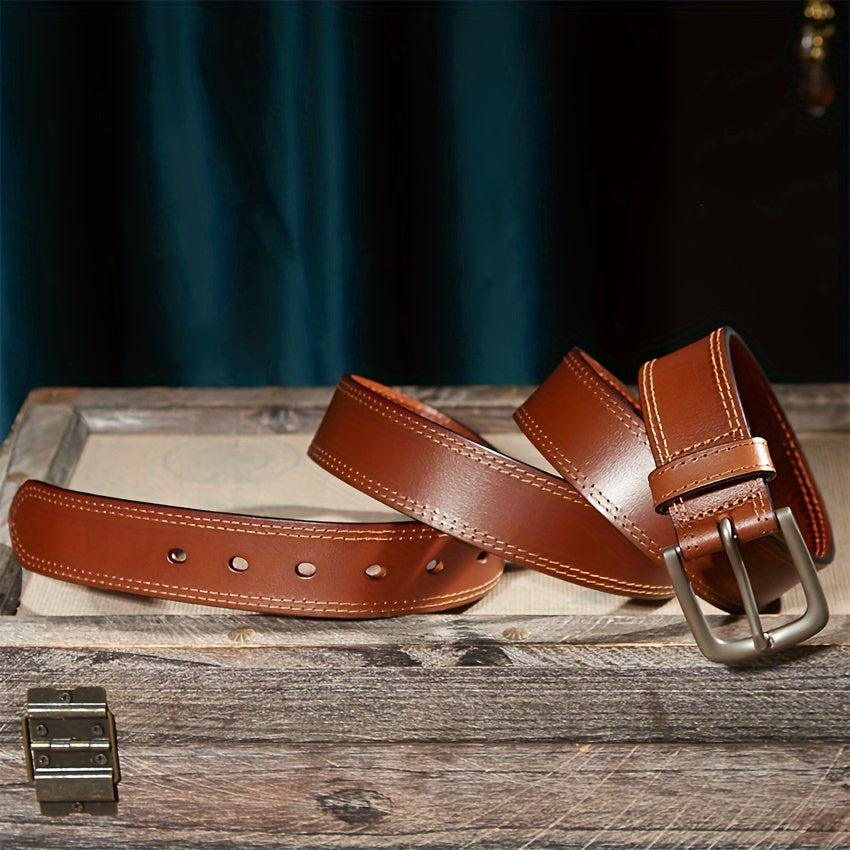 Men's Full Grain Leather Classic Fashion Jeans Belts, Handmade Men Leather Belt with Gift Box