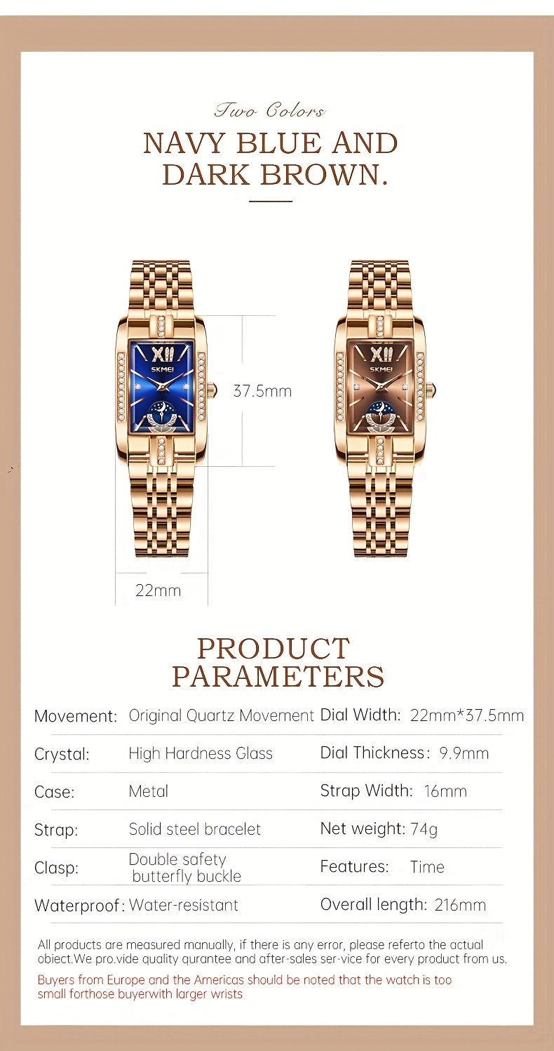 Women's Elegant Light Luxury with Blue Star Dial & Stainless Modular Wristwatch - Square Analog Quartz Movement Bracelet Suitable for Gifts, Daily Wear & Special Occasions