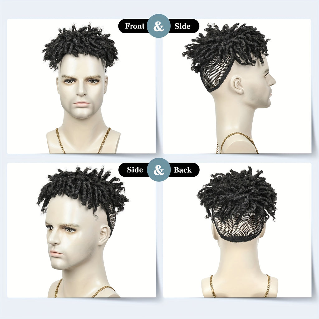 Short Dreadlock Hair Topper Wig with Clip in Braided Hair Half Wigs for Men Short Synthetic Dreadlocks Hair Pieces Toupee Afro Hair for Men And Men Topper Wiglets Hairpieces for Thinning Hair (1B), Christmas Wig