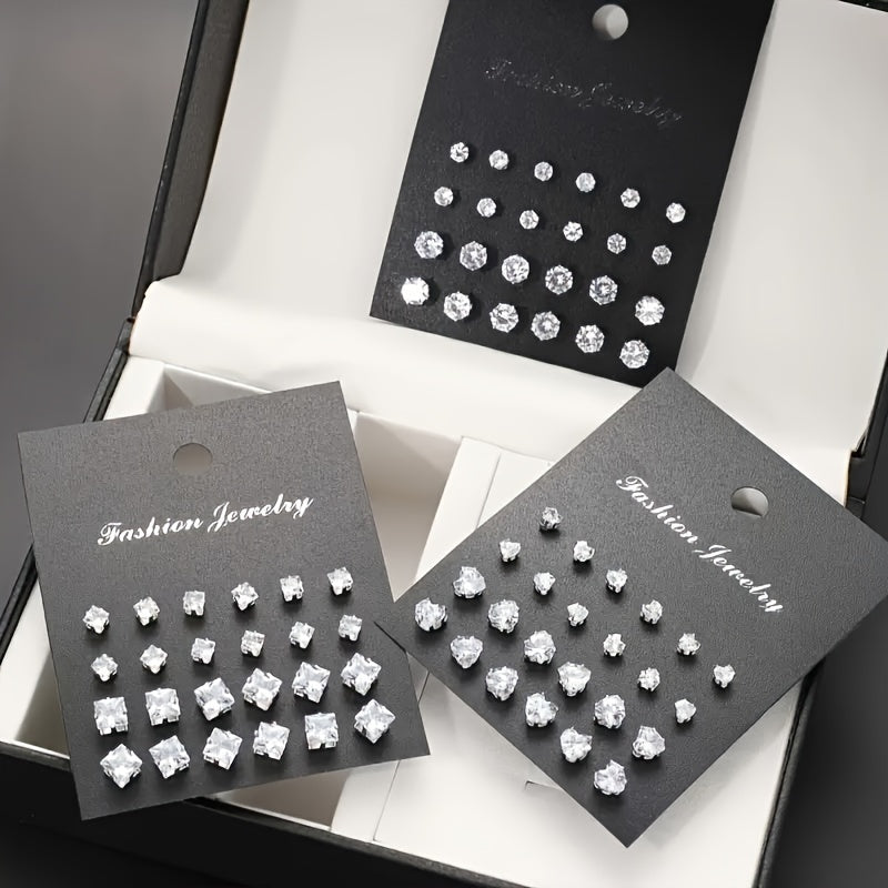 925 Silver Set of 36 Pairs of Fashionable Geometric Heart-shaped Earrings for Women. The Classic Multi-purpose Style Is Suitable for Daily Wear, Parties, Vacations, and as a Gift.