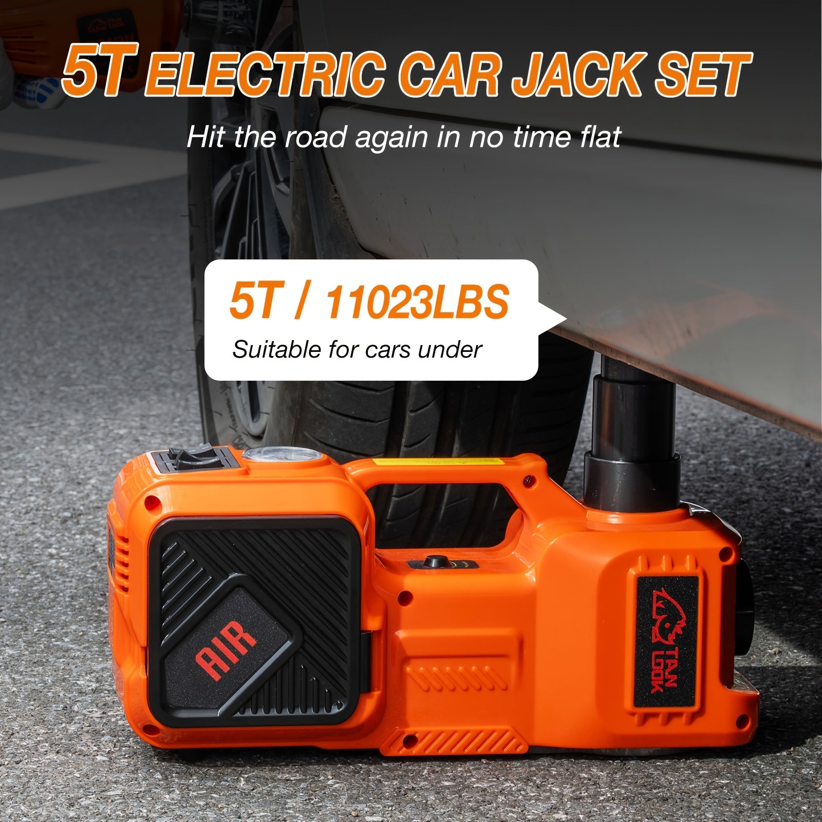 5 Ton Electric Car Jack, Hydraulic Jack and Electric Impact Wrench, Portable Car Lift with Built-in Air Pump, Suitable for SUV MPV Car Truck, Tire Replacement Garage Maintenance, Emergency Maintenance
