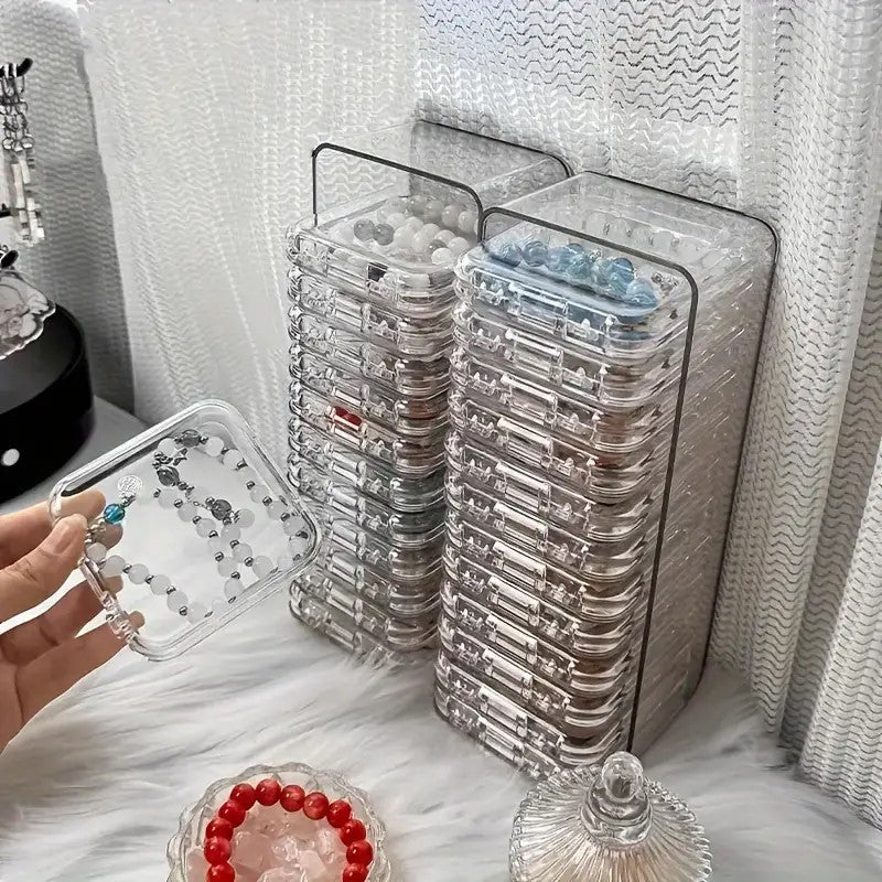 [Jewelry Storage Box] 13pcs Transparent Jewelry Storage Box, Stackable Container for Bracelets, Necklaces, and Dressing Table Accessories, Jewelry Bracelet Jewelry Storage Box Set, Dust-Proof Desktop Display Box