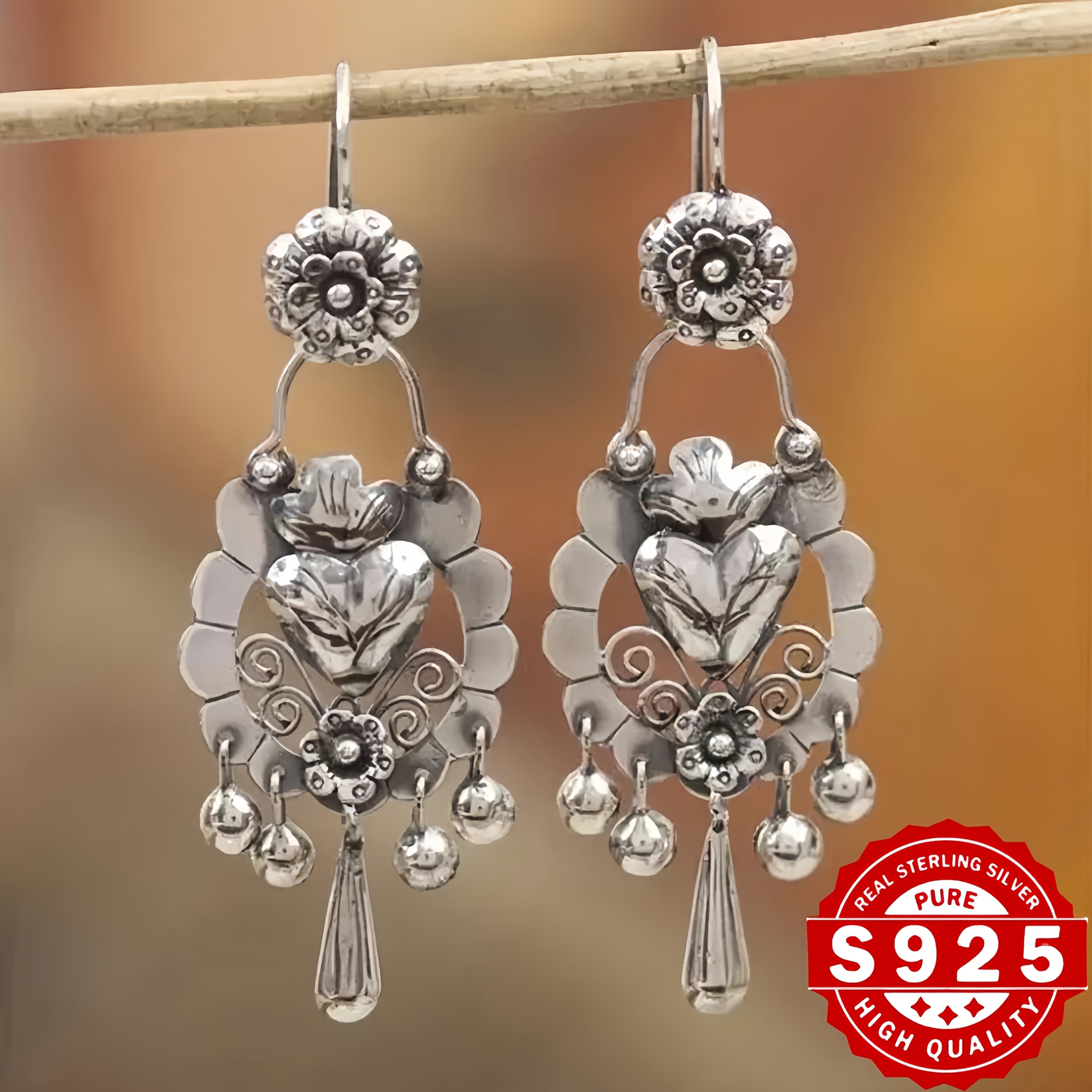 2pcs S925 Sterling Silver Fashionable And Unique Retro Trendy Design Bohemian Style Earrings, Ethnic Bohemian Earrings, Valentine'S Day And New Year Additions for 2025, The Perfect Gift for Family And Friends