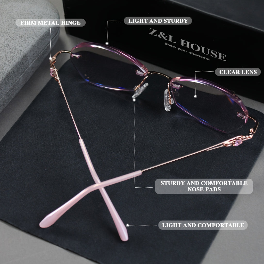 Z&L HOUSE Boutique Women's Reading Glasses, Exquisite Pink Rhinestone Embellished Lenses, Mirror Legs Unique Details Show Elegance, Comfortable Women's Reading Glasses, Gift Selection, Suitable for Halloween and Christmas Gifts