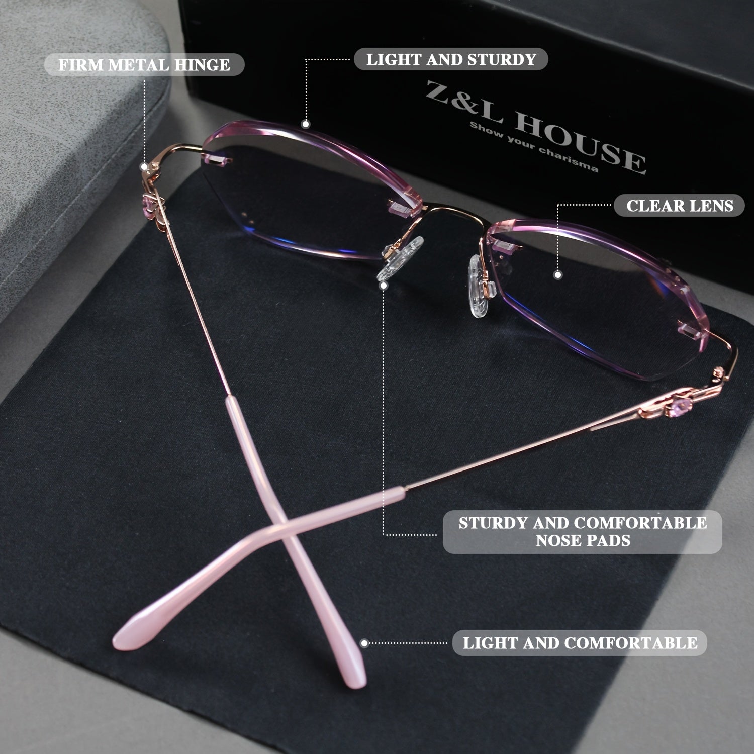 Z&L HOUSE Boutique Women's Reading Glasses, Exquisite Pink Rhinestone Embellished Lenses, Mirror Legs Unique Details Show Elegance, Comfortable Women's Reading Glasses, Gift Selection, Suitable for Halloween and Christmas Gifts