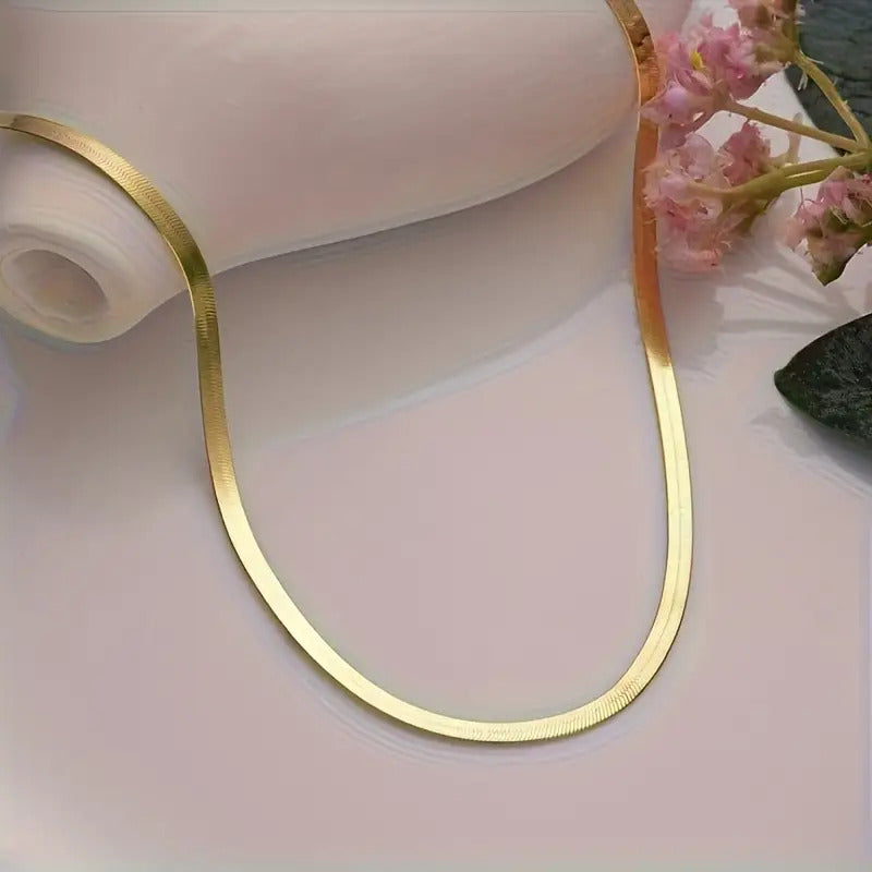 Women's 14K Gold Plated Stainless Steel Thick Herringbone Necklace- Elegant& Serpentine Chain Collar, Durable Everyday& Party Jewelry, Perfect Christmas Valentine's Gift for Women, Year-Round Versatile Statement Piece