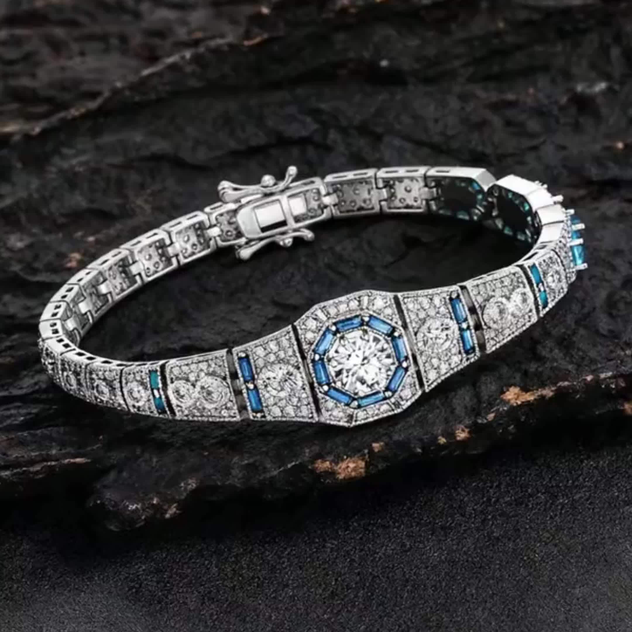 Moissanite Bracelet for Women Men, 925 Sterling Silver Bracelet, Elegant Luxurious Style, Fashionable High-End Jewelry for Daily Wear Weddings Banquets, Perfect Mother's Day Gifts, Ideal Gifts for Mom Mother Wife, Total Weight Of The Product (17.85g)