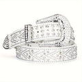 Studded Rhinestone Belt with Metal Buckle, Bling Y2K Western-Style Cowboy Cowgirl Faux Leather Belt for Men And Women