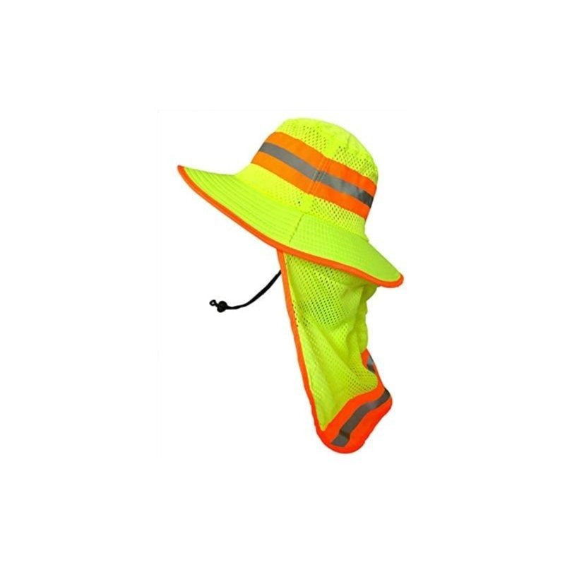 Men High Visibility Reflective Sun Hat with Neck Flap Wide Brim Boonie Hat Bucket Cap