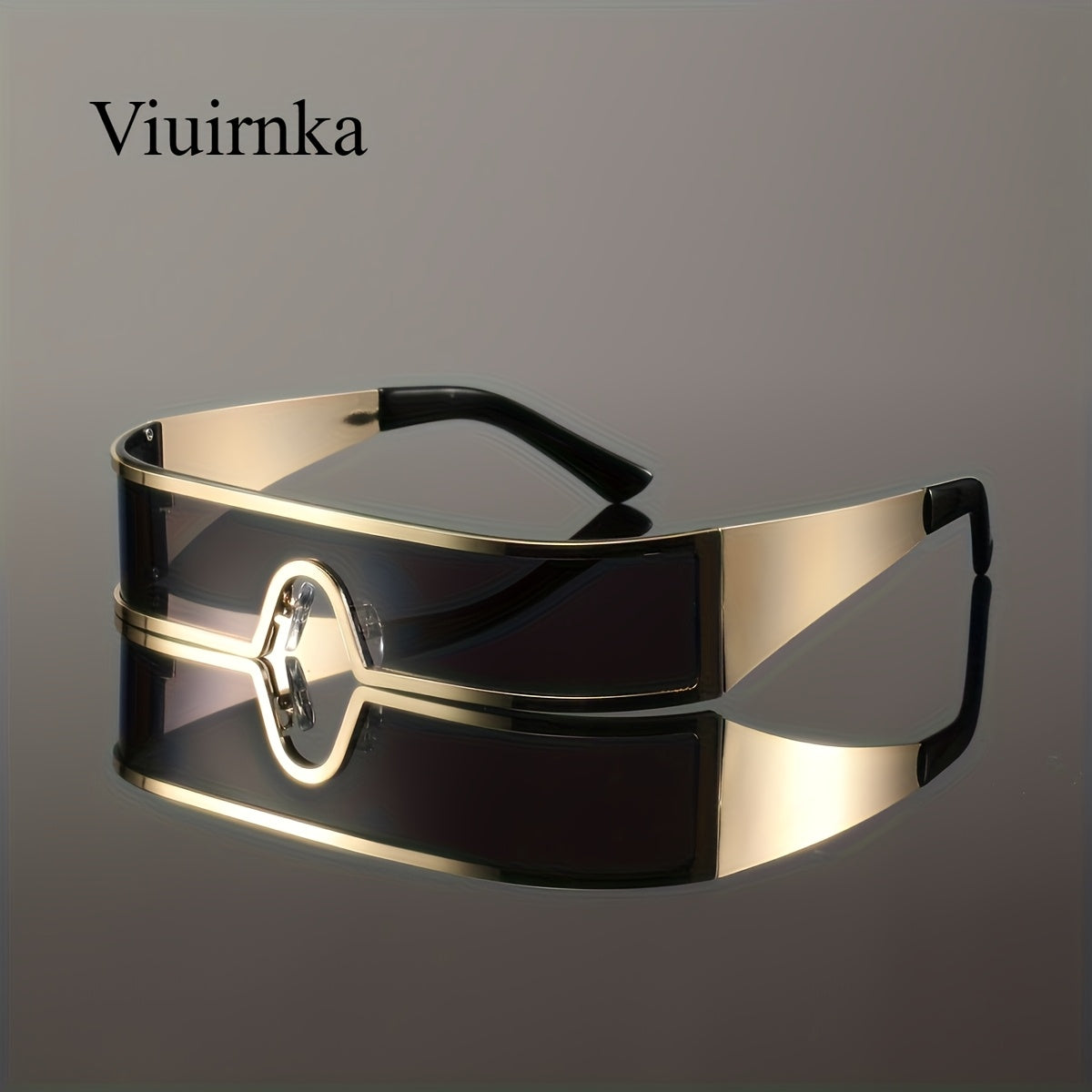 VIUIRNKA Men's Fashion Glasses, Cyberpunk Metal Wraparound Frame, Wide Temple Futuristic Design with Case, Lightweight Street Style Fashion, Perfect for Halloween & Christmas Gift Giving, Cool Quality Event Wear