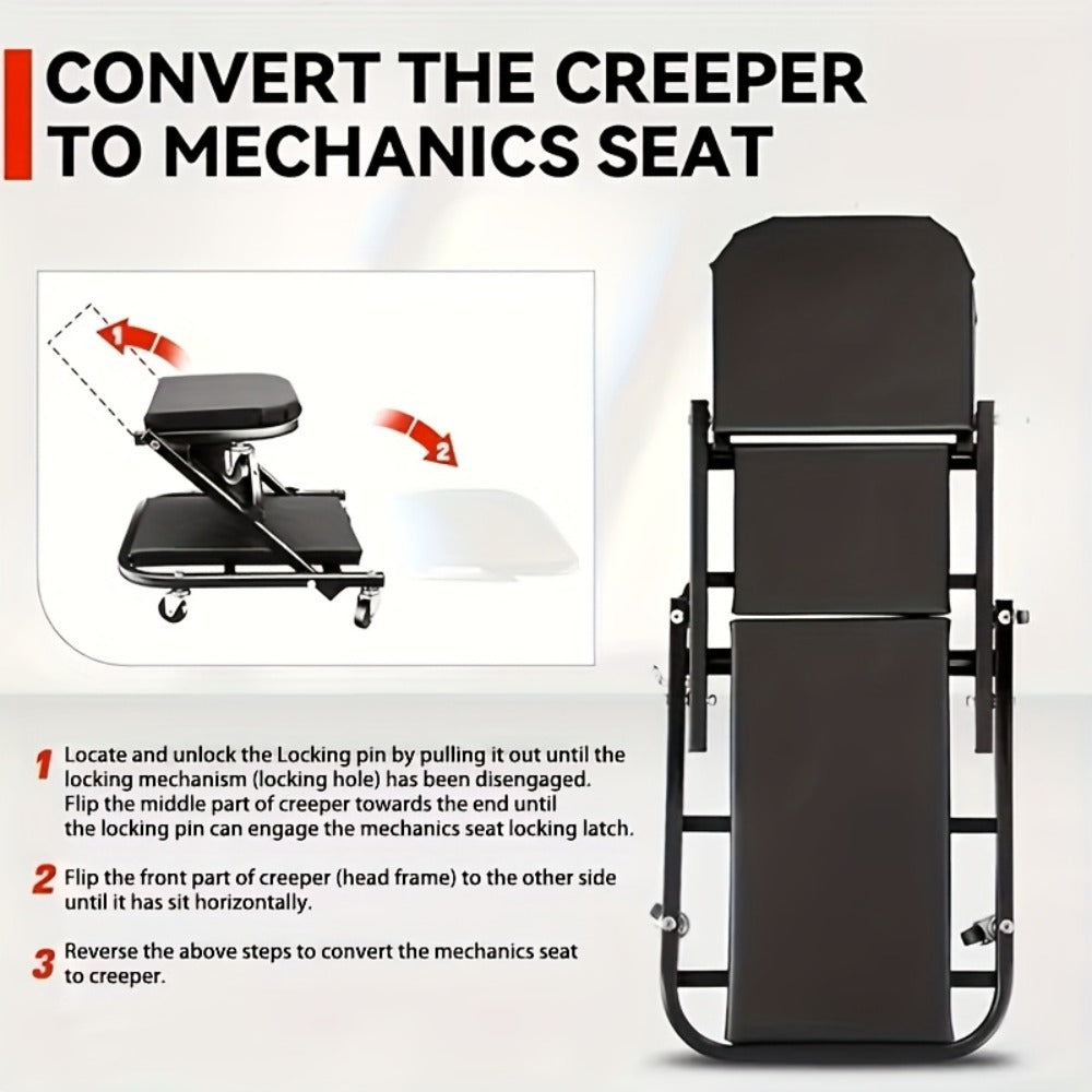 Shaped Wheeled Creeper Stool(Sold Separately), Foldable/Non-Foldable Crawler Mechanic Seat, 300 Lb Load Capacity with 6 2.5-Inch Casters, Great Gift for Men