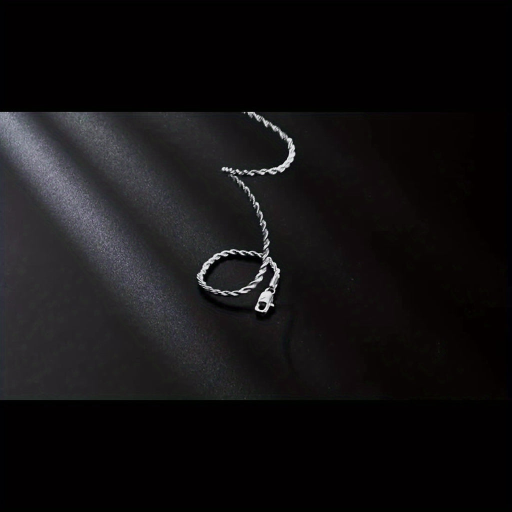 Italian Pure Handmade, 3Mm 925 Sterling Silver Twist Woven Necklace, Suitable for Holidays, Parties, Music Festivals, Give Him/Her Birthday, Valentine'S Day The Best Gift, Gift Box Packaging, Total Weight of The Product(6.24G)
