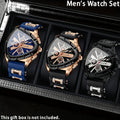 3pcs/set Fashion Quartz Watches For Men, Silicone Strap And Date Display Men Watches, Classic Triangular Dial Design Mens Watch For Casual And Sporty Wear Suitable For Any Occasion, Ideal Choice For Gifts Wrist Watch Reloj Para Hombre.