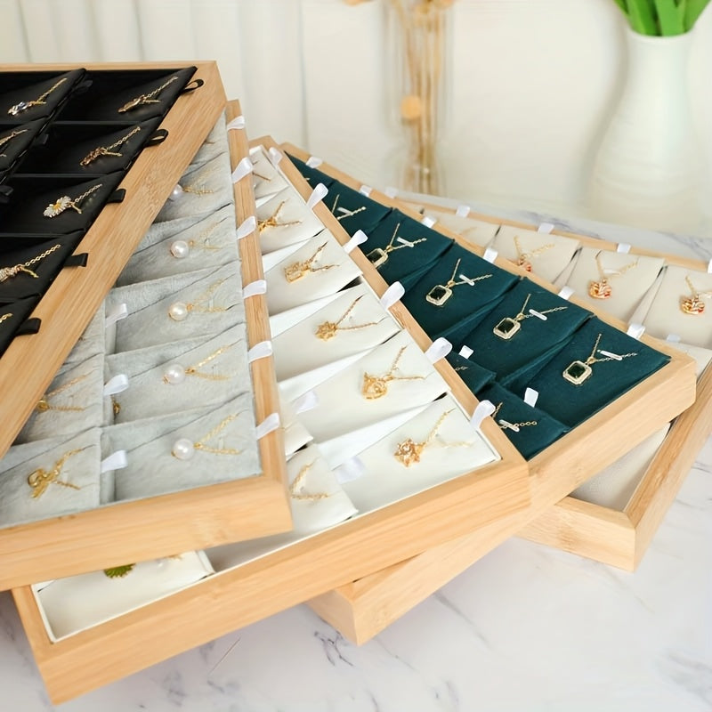 Bamboo And Wood 24 Grid Large Capacity Pendant Tray Jewelry Tray - High-end Necklace Display Rack, Jewelry Home Storage, Elegant Storage Box, Suitable for Pendants, Necklaces And Earrings, Contains 24 Pendant Trays, Gifts for Mothers
