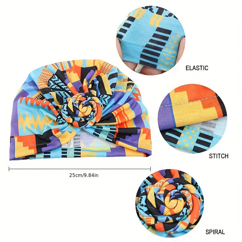 5pcs Women' African Turban Headwraps Suitable for Bohemian Knot Headbands, Pre-Knotted Beanie Hair Covers with Multicolor Knots, Daily Wear & Special Occasions, Cultural Hair for Parties, Weddings,