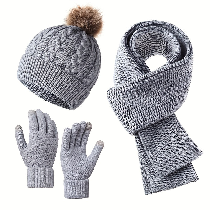 Hat, Scarf, and Gloves 3pcs Set