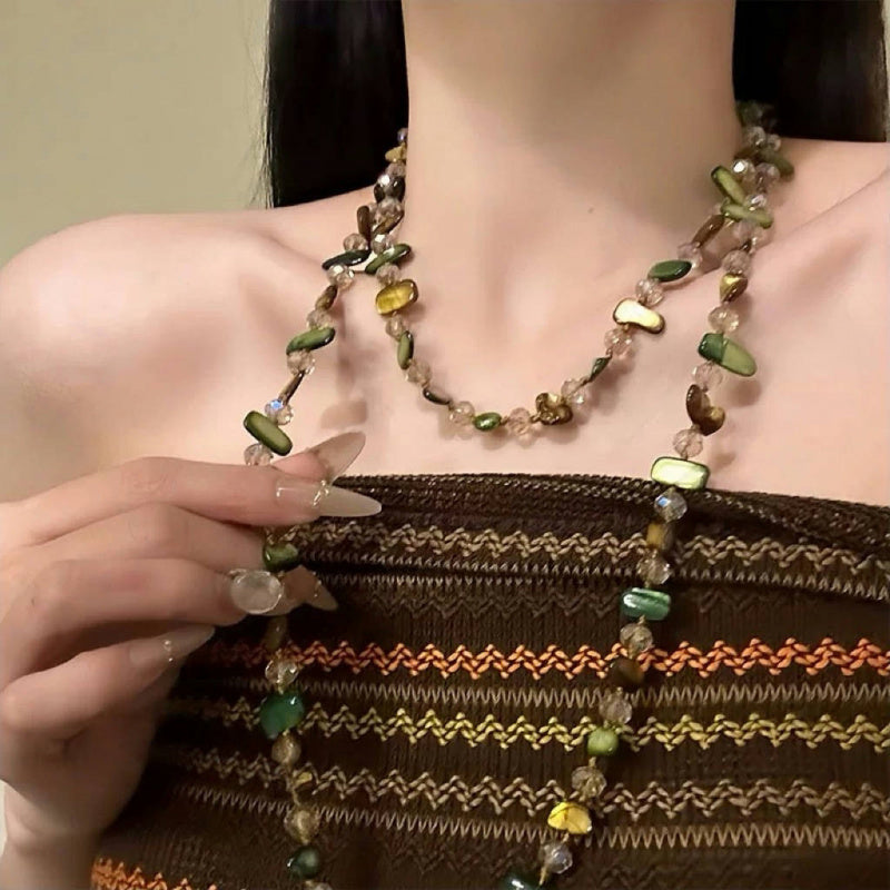 1pc New Necklace Bohemian Double Layer Necklace  Light Luxury Vacation Long Necklace Stackable