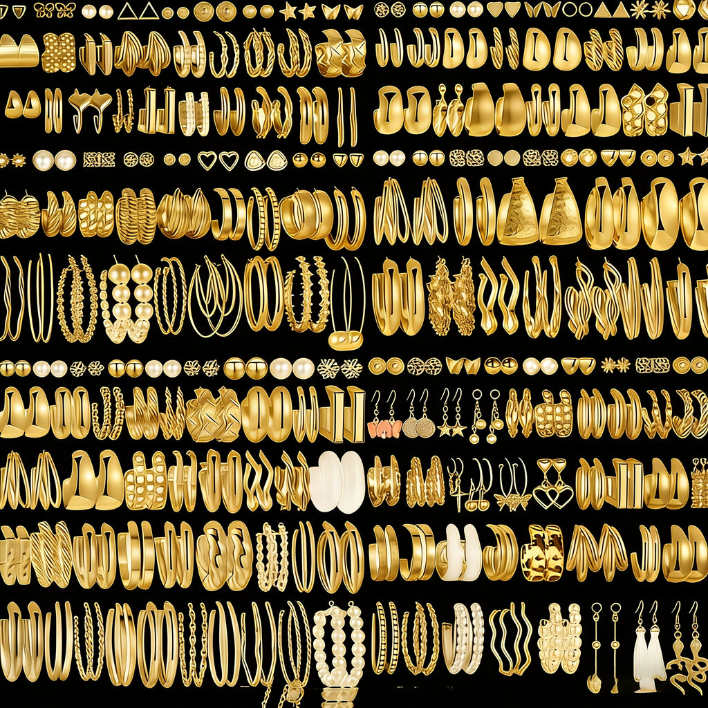 48 Stylish, Minimalist Golden-tone Alloy Earring Sets • A Random Selection • Perfect for Casual Attire, Holidays, Parties And As Festive Gifts