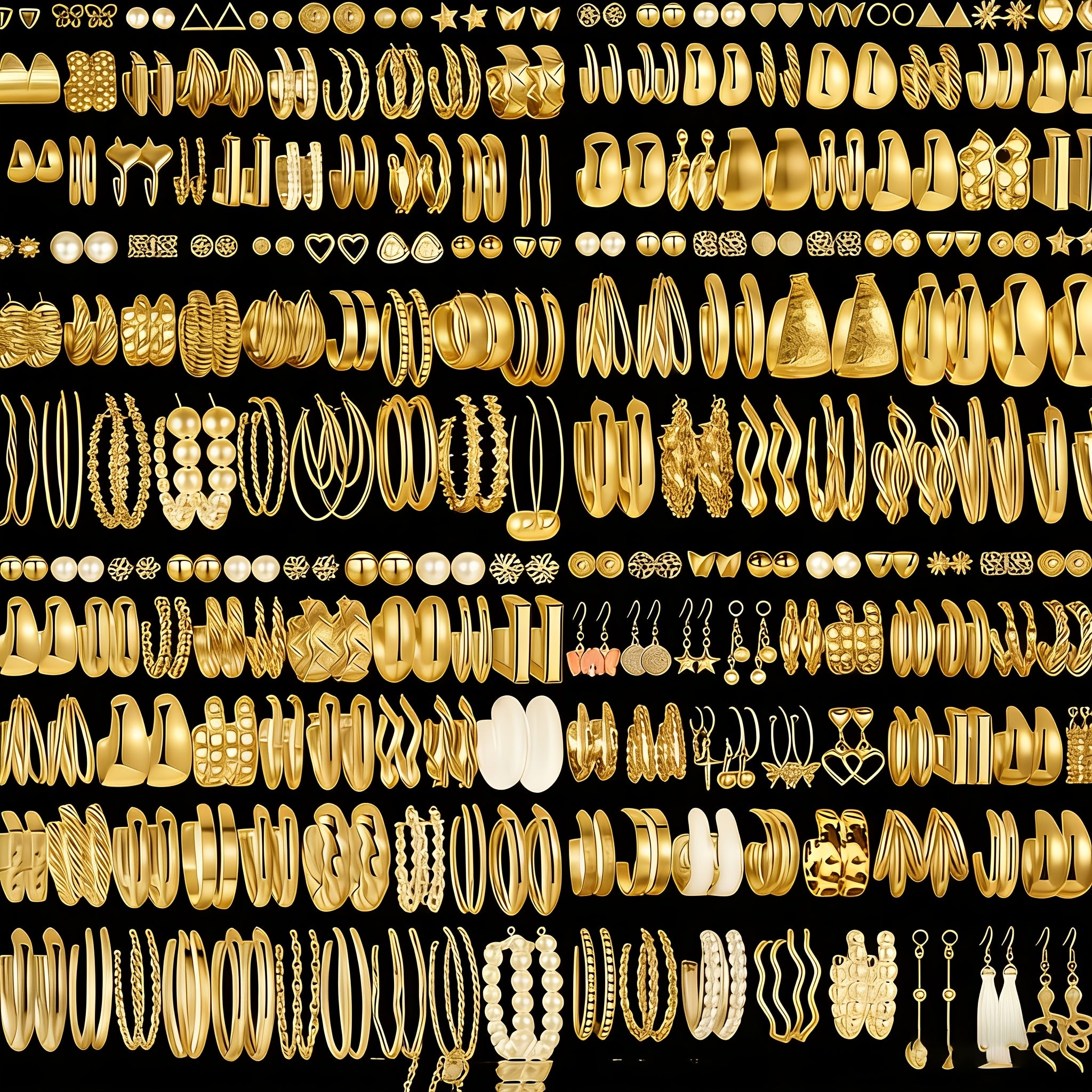 48 Stylish, Minimalist Golden-tone Alloy Earring Sets • A Random Selection • Perfect for Casual Attire, Holidays, Parties And As Festive Gifts