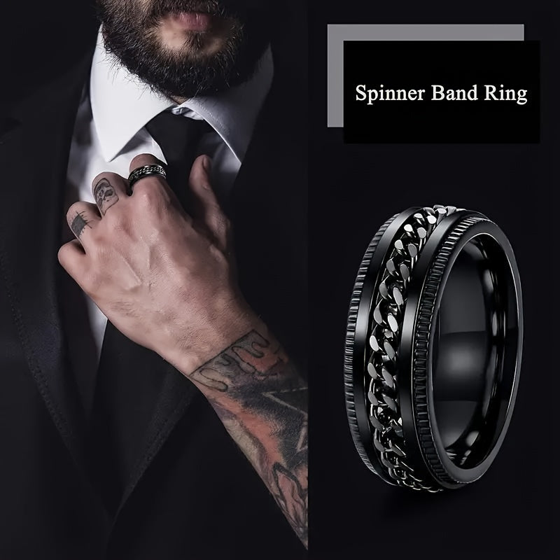 8pcs Men's 201 Stainless Steel Ring Set - Vintage Style, Rotating Fidget Rings for Anxiety Relief, Wedding & Engagement Bands
