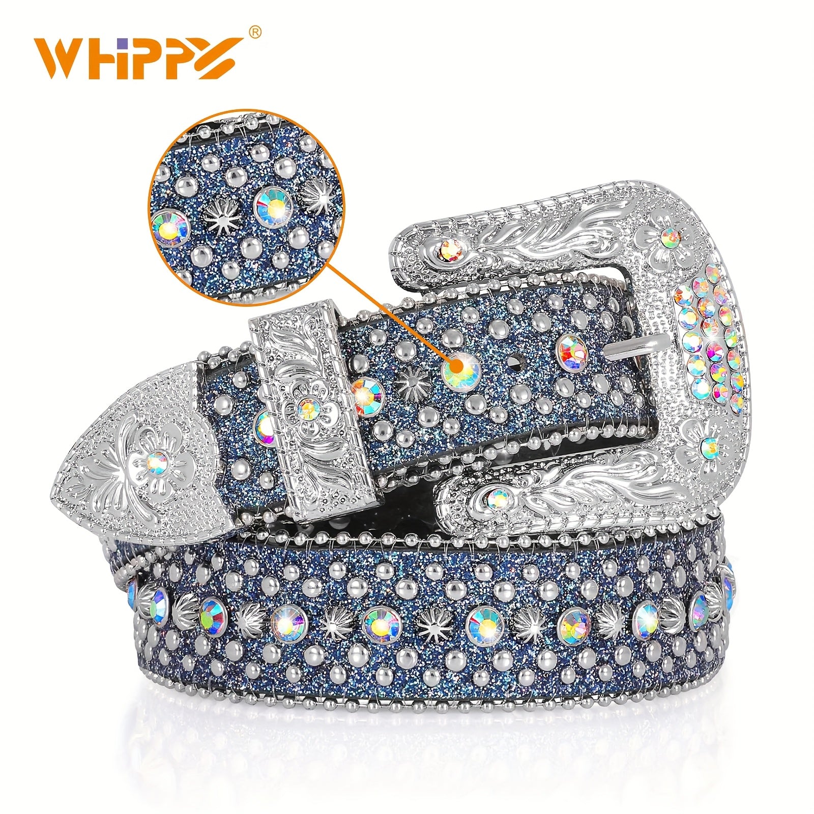 1Pack/2Pack WHIPPY Sparkling Rhinestone Men'S Belt - Made of Vegan Faux Leather with a Secure Buckle, Adjustable Dress Strap Suitable for Casual, Party, Or Festival Wear - A Unique Designer Gift for Him (Christmas, Birthday, Anniversary