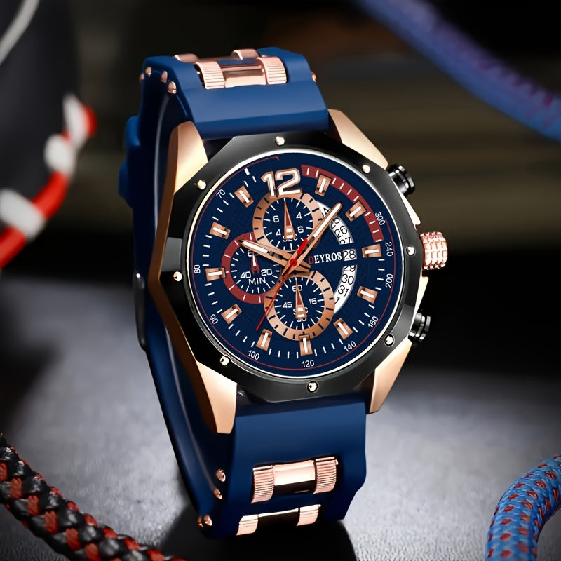 1pc Men'S Fashion Casual Quartz Watch, Silicone Strap, Date Display - Stylish Casual Wristwatch for Casual Attire, Casual Wristwatch | Sporty Watch Design | Quartz Movement, Thanksgiving, Christmas The Perfect Gift Reloj Para Hombre.