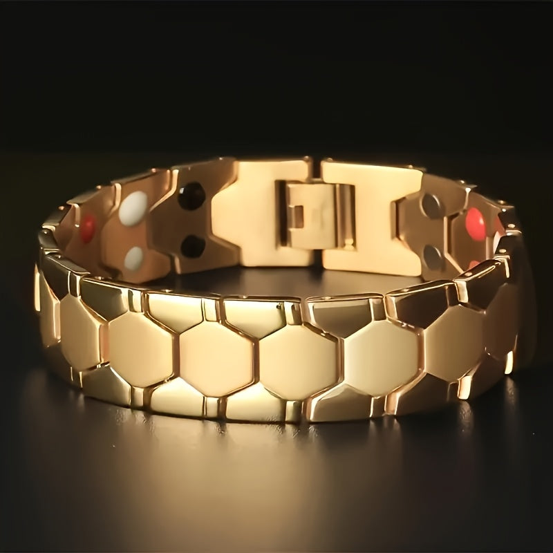 Men'S Titanium Alloy Hexagonal Wide Bracelet - Allergen-Free, Water-Resistant, Removable Wristband, Multi-Color Fashion Accessory Gift (For Christmas, Valentine'S Day, Father'S Day), Versatile Design, Secure Snap Ring