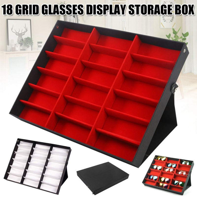 18 Grids Eyeglass Display Box Showcase Organizer Velvet Eyeglasses Collector Showcase Organizer Jewelry Tray Stand
