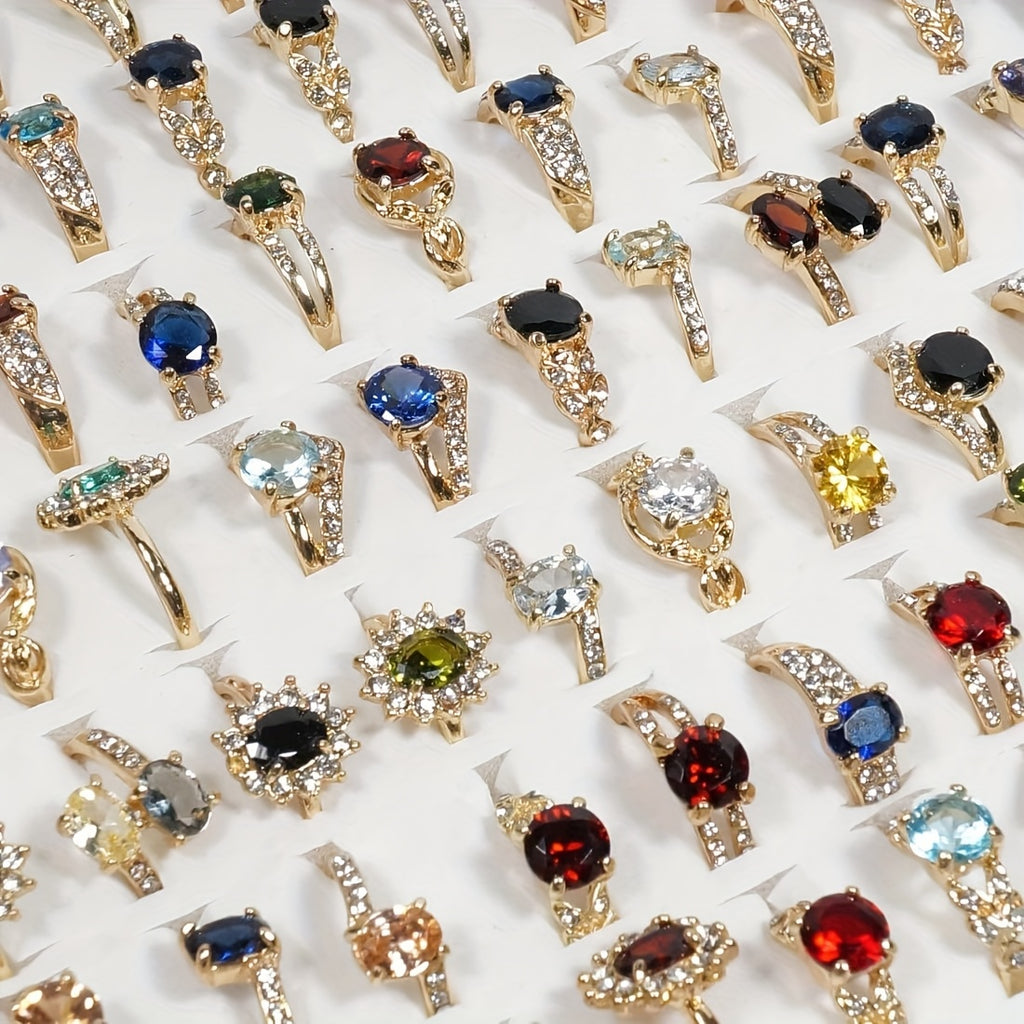 25pcs Fashion Wholesale Bulk, Loose Rings Colorful Natural Stone Rhinestone Rings