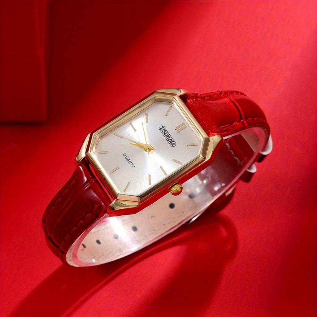 6pcs/ set Elegant Minimalist watches for women, Quartz women'S watches, Square Dial ladies watches with Heart Pendant Necklace, Bracelet, Earrings, Ring, Best Choice for Women'S Gift, Suitable for All Occasions and Gifts, reloj de mujer.