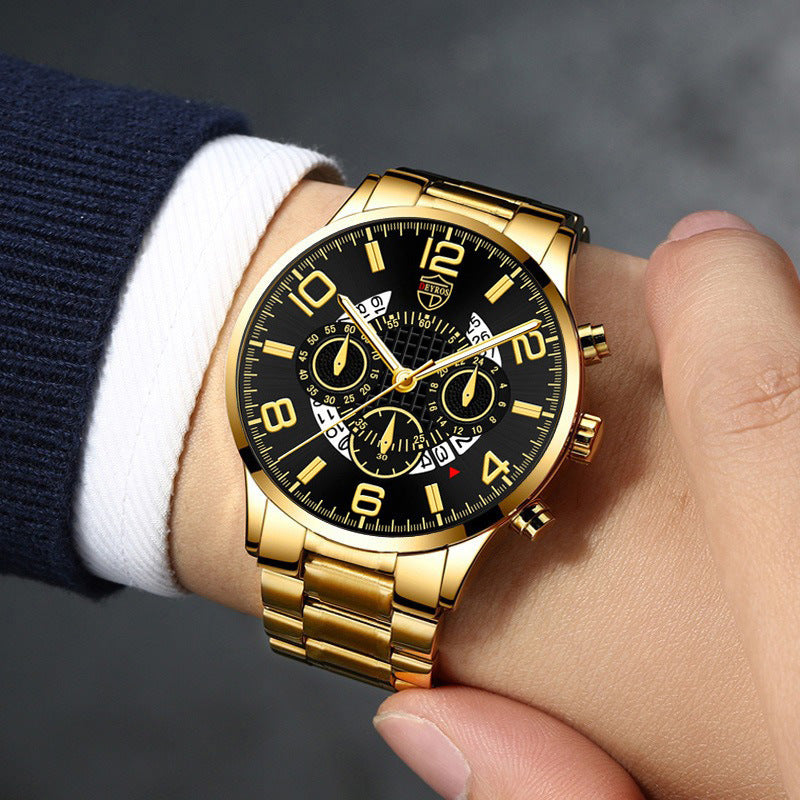 6pcs/Set Luxury Business Men'S Watches Male Golden Stainless Steel Date Quartz Wrist Watch Fashion Casual Sports Men'S Watch Gift for Men