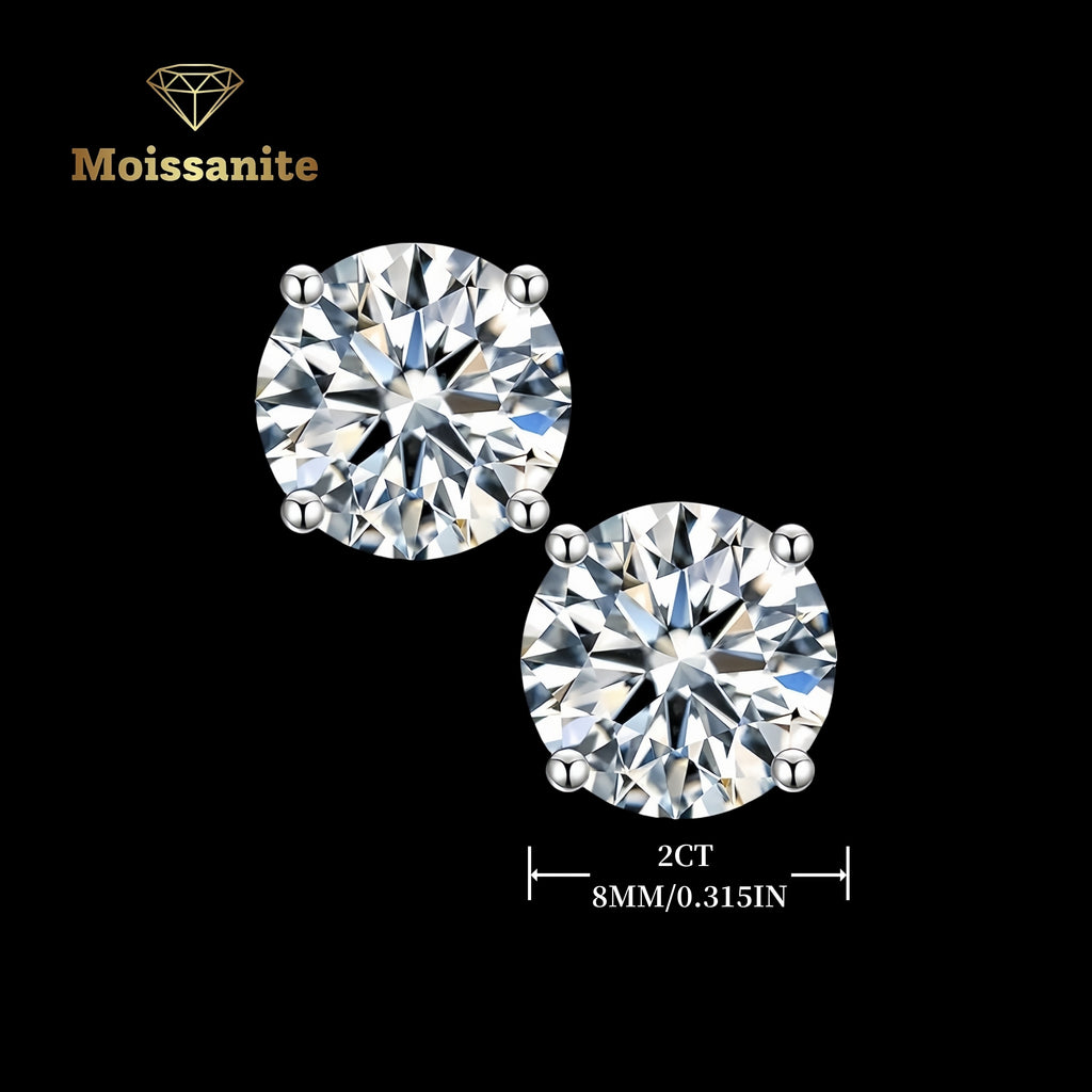 1 Pair of Moisanite Earrings, 1CT-6CT-D Color VVS Clarity, Brilliant Circular Cut, moissanite, 925 Sterling Silver, Gift for Women And Men with Jewelry Box, Girl, Earring Gift