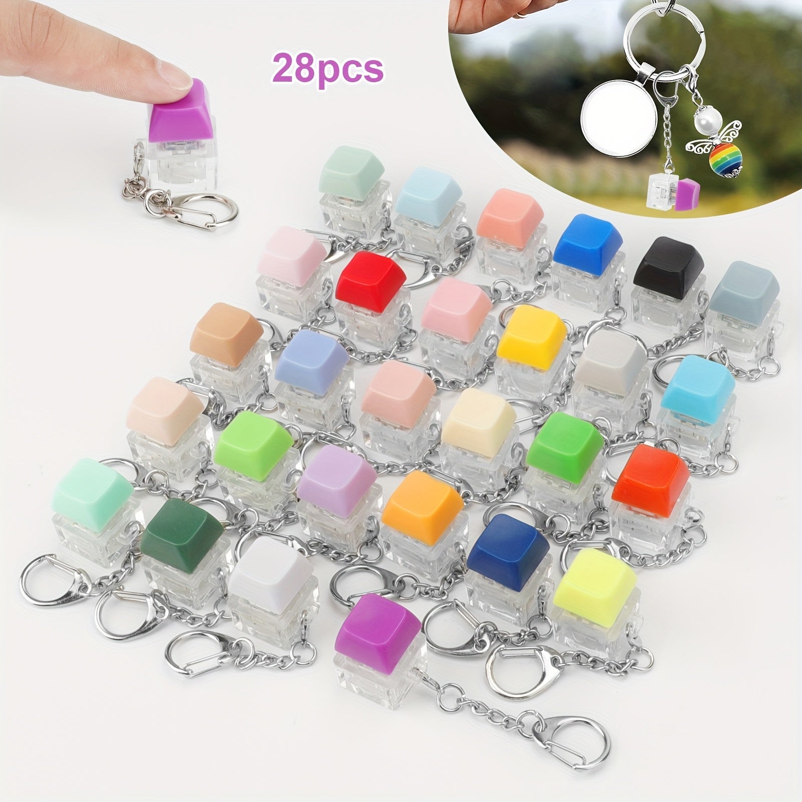 28pcs Mechanical Keycap Fidget Keychains, Portable Finger Clicker Button with Audible Click Sound, Keycap Pendants for Adults, Office, Travel, Gamers And Typists