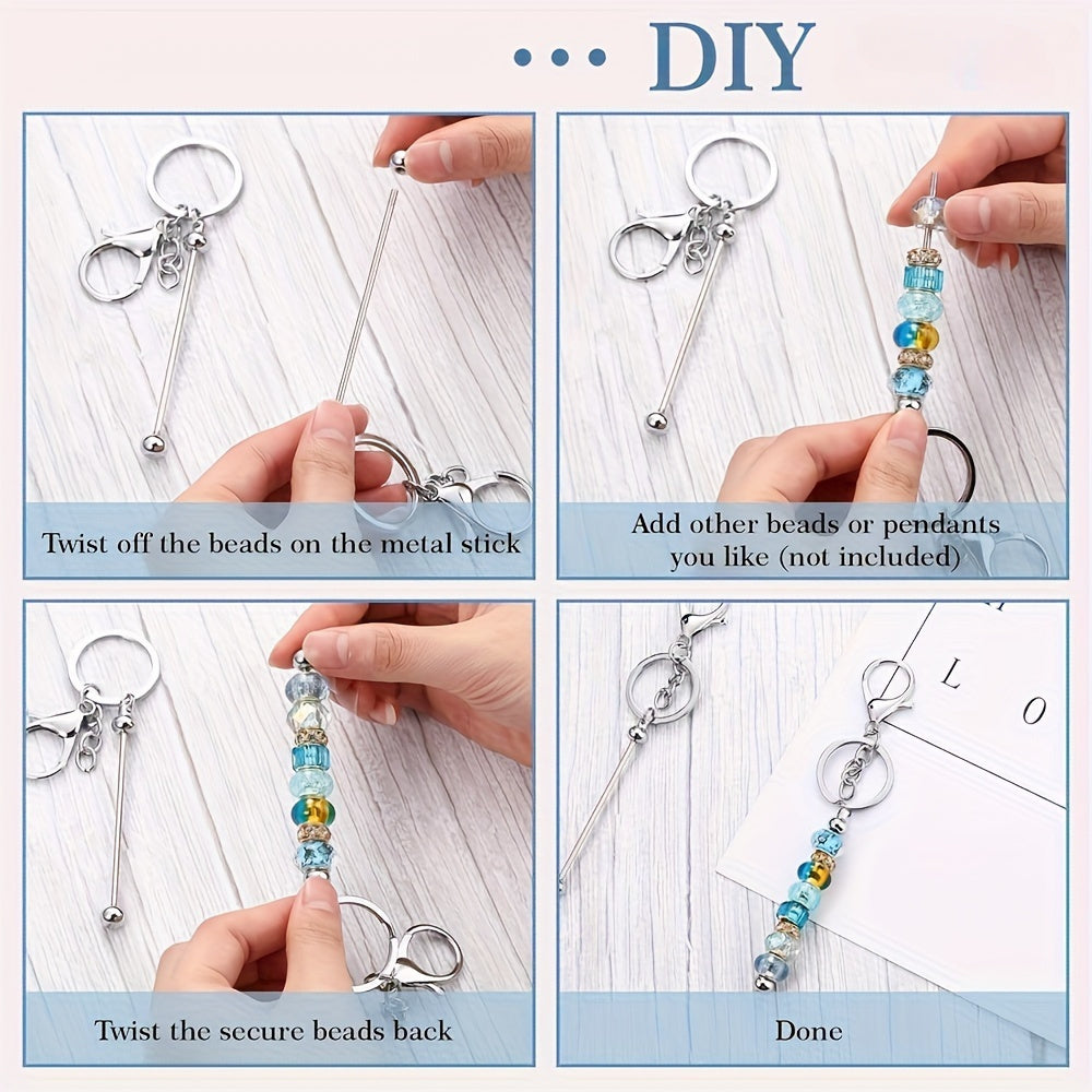 12/24pcs Stainless Steel Beadable Keychain Blanks Beaded Keychain Kit for Crafting Metal Keyring Pendant with Charms for Gifts Christmas & Halloween Gift Key Chain Pendant Production Supplies