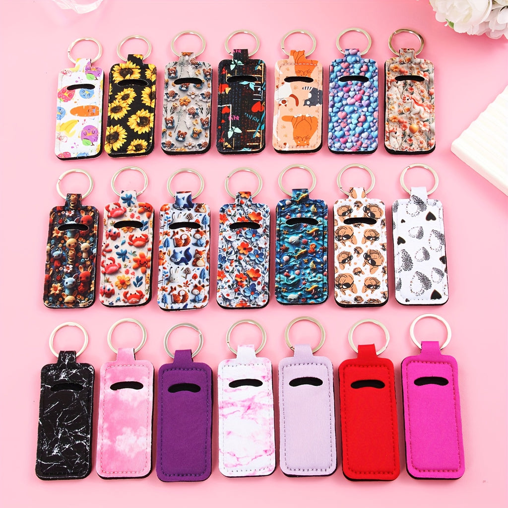 21pcs Lipstick Holder Keychain Bulk Neoprene Lipstick Gloss Lipstick Pouch with Metal Ring for Lipstick Lanyard Birthday Gift Travel Key Ring Holder, Multiple Colors, Modern.