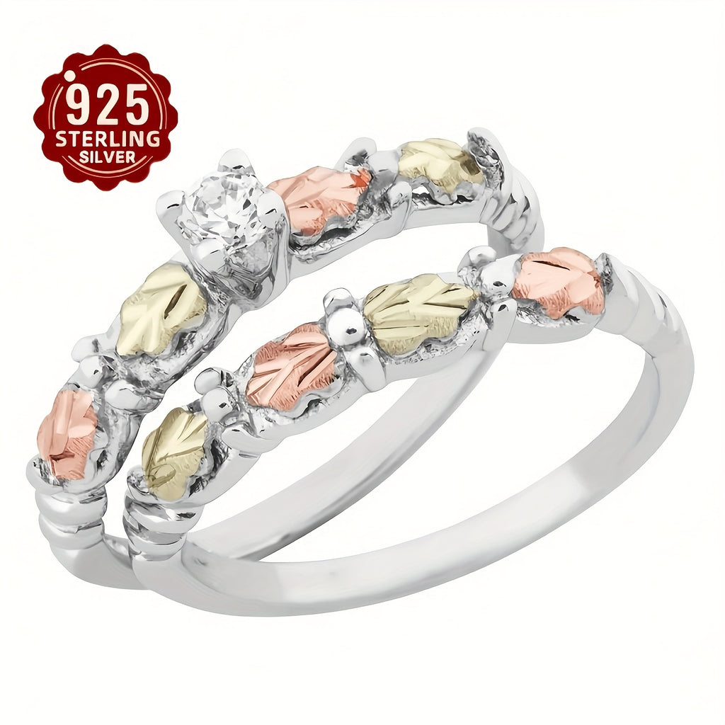 Stylish S925 Sterling Silver Ring Featuring a Leaf Motif And Synthetic Cubic Zirconia Inlay, Ideal for Everyday Use, Engagement Celebrations, Formal Events, And Holidays, Making It an Excellent Present for Daughters And Wives