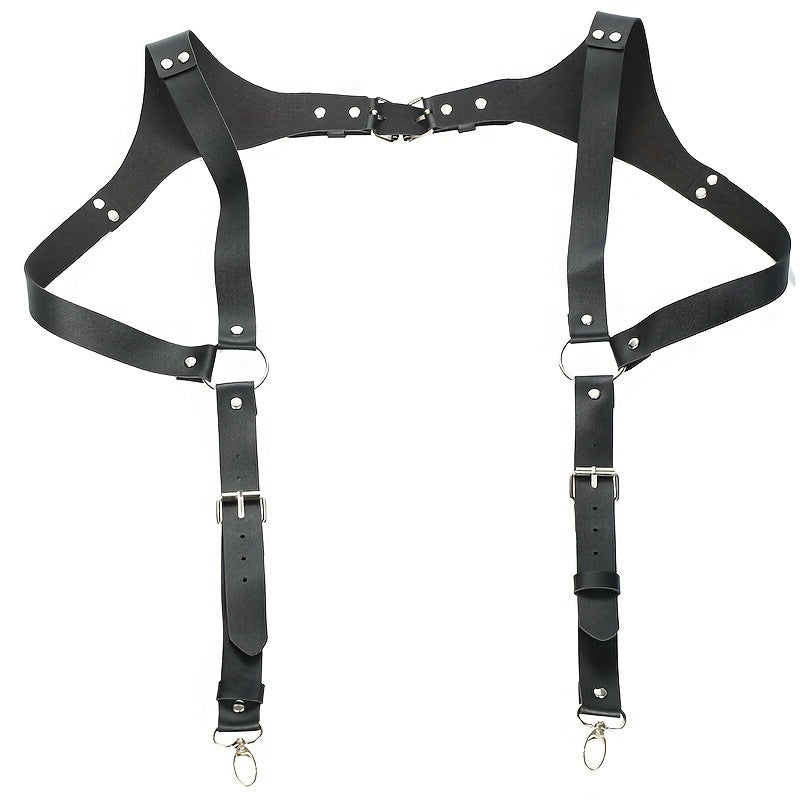 Men's Pu Leather Body Chest Harness Suspenders, Adjustable Buckle Shoulder Armors Straps, Punk Black Belt Club Party Rave Costumes