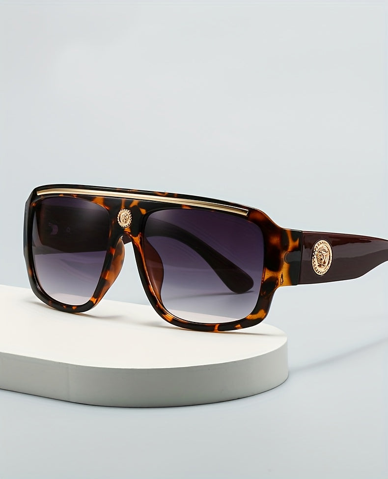 Men's Cyberpunk Square Fashion Eyewear - Extra Large Frame (>139mm), Lightweight Eyewear with Black and Golden Metal Trim, Over-the-Counter Decorative Lenses for Daily and Special Occasions - Futuristic Eyewear Street Fashion, Cosplay