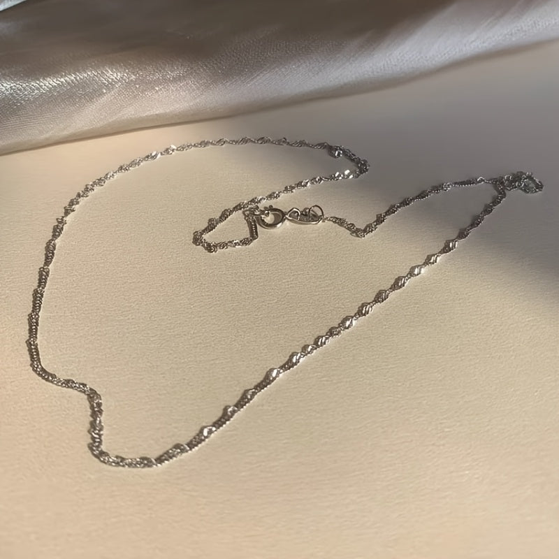 925 Silver Water Wave Chain, Easy Collarbone Necklace, Fashionable And Versatile, Elegant Vacation Style, High-Quality Anti-Allergy, Suitable for Women'S Daily Wear, Easy Necklaces for Women