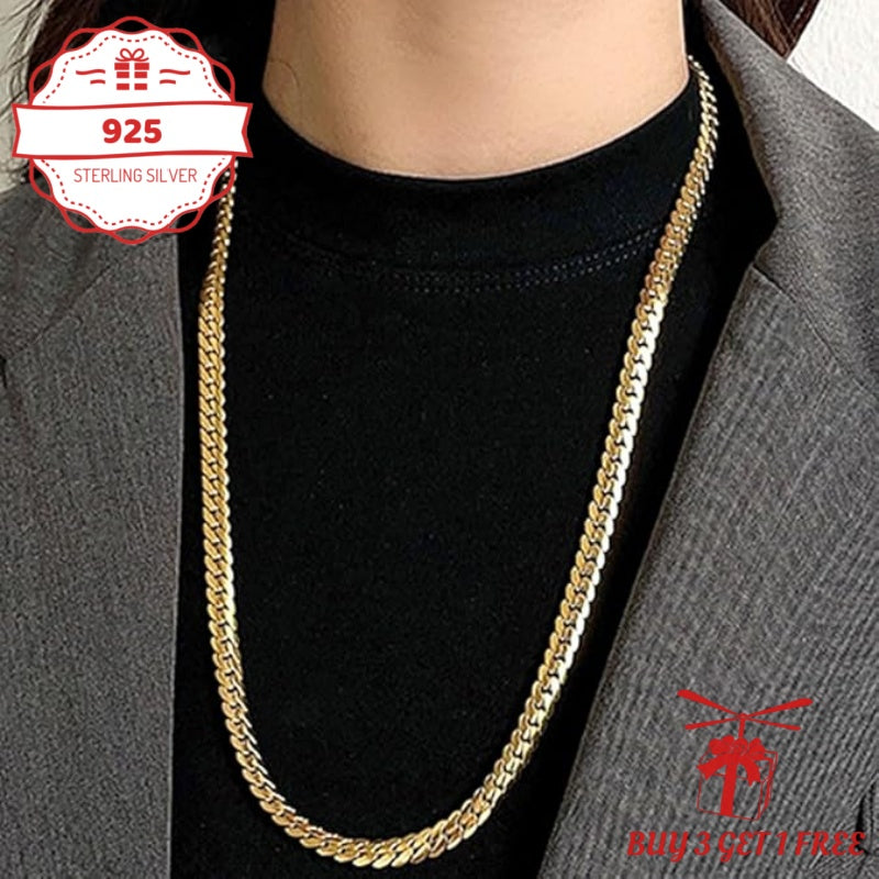 Handcrafted, 5Mm 24K Gold-Plated 925 Silver Flat Lace Necklace, Unisex Hip-Hop Festival Party Style, Vintage Exquisite Jewelry Gift for Her/Mom/Girlfriend, Elegantly Packaged in a Gift Box (Buy 3 Get 1 Free), Total Product Weight (6.24G)