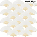 20/50/65pcs White Handheld Paper Fan Paper Folding Fans with Bamboos for Wedding Gift, Party, Cosplay, Dance Practice
