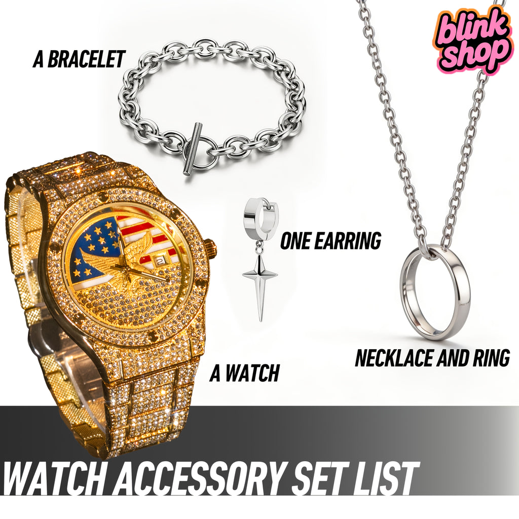 Stylish Men's Watch, New Style, Synthetic Rhinestone Strap, Hip Hop Large Dial, Individualistic Mechanical Watch with Steel Strap Design, Free American Classic Men's Watch, Party Watch, Gift for Women to Men, Jewelry