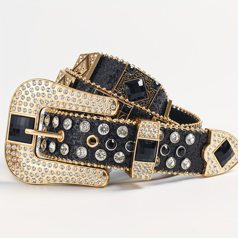1pc European And American Style Punk Belt with Inlaid Rhinestones, Rock And Roll Fashion Belt for Women
