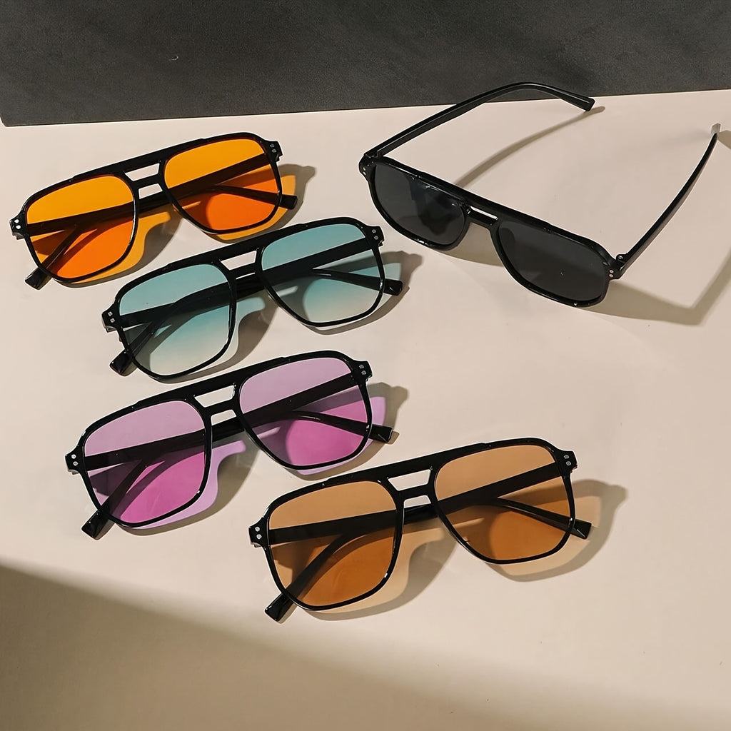 5pcs Pilot Fashion Glasses - Large Square PC Frames, Men's and Women's Fashion Casual Glasses, Suitable for Various Places