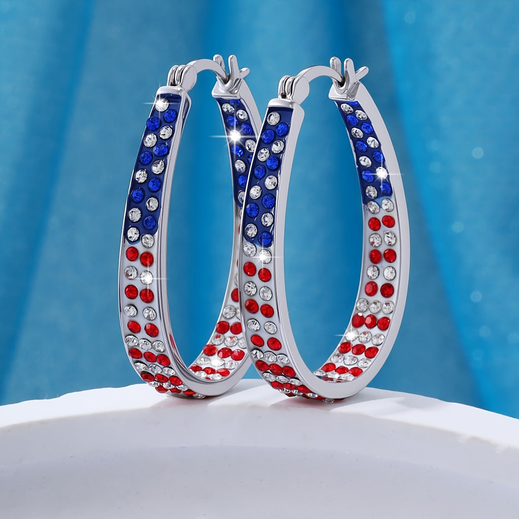 [Valentine's Day Gift] 1 Pair Bohemian Retro Hoop Earrings for Women - Colorful Star & Dot Design with Blue Red White Crystals, Lightweight Everyday Jewelry, Valentine's Day Gift Idea, Versatile Fashion Accessory, Intricate Detailing