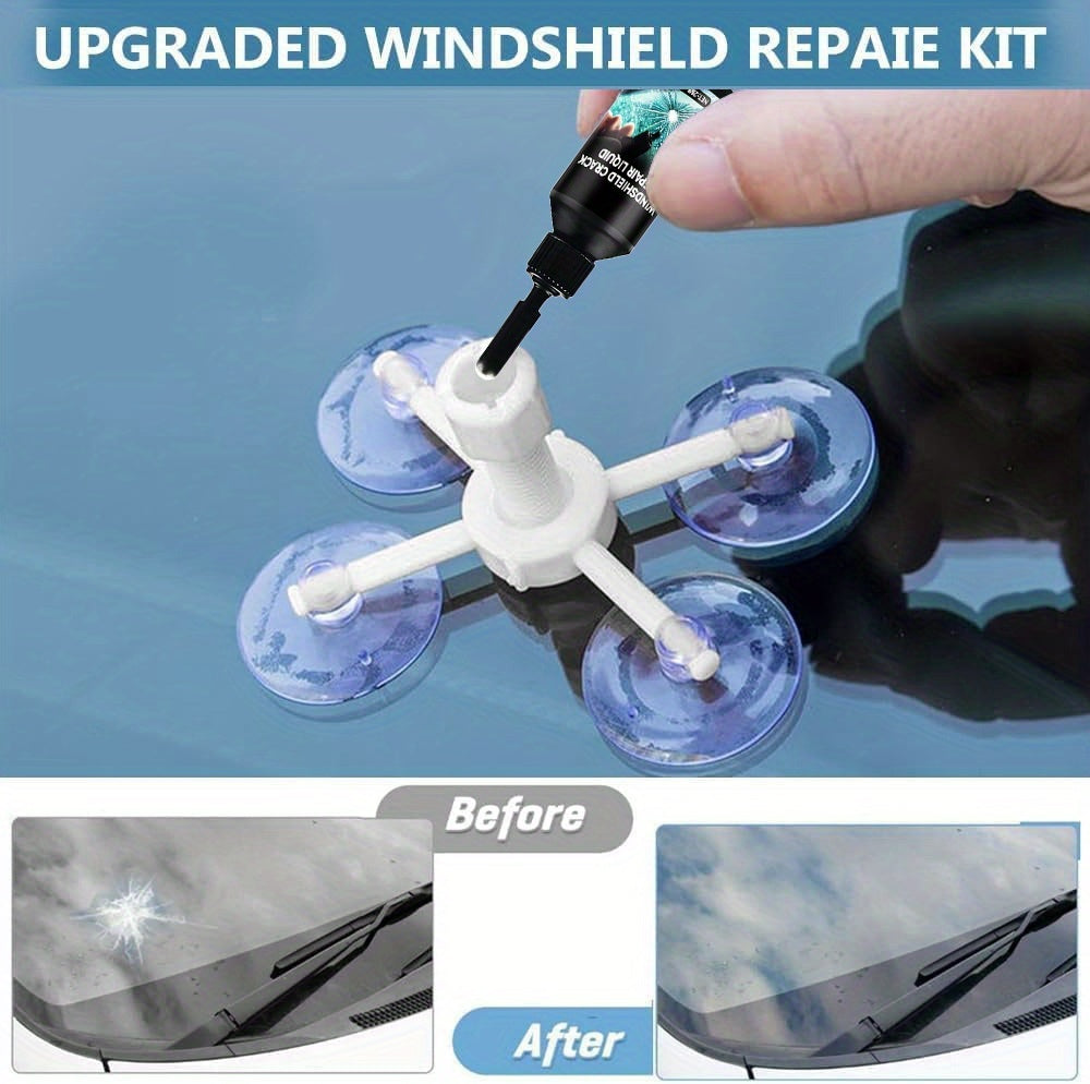 Windshield Crack Repair: Fix Bullseye and Star Cracks in Just 15 Minutes! Save Over $200 Compared to Replacement. Portable, Uses Adhesive for a Clear View, and Can Repair Deep Cracks Without Professional Equipment, Delivering Quick Results
